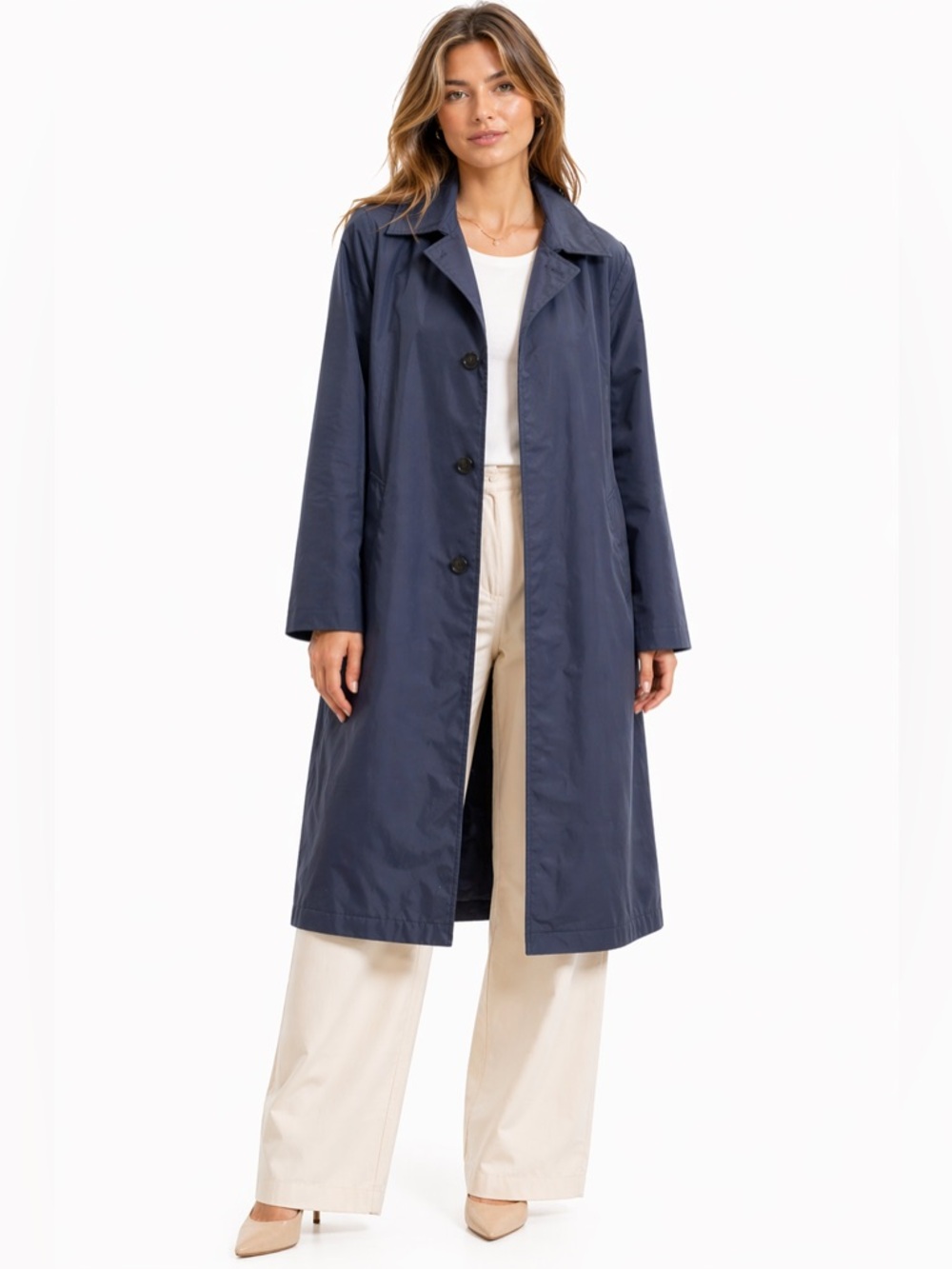 Vintage Sears, Roebuck & Co Navy Blue Trench Coat Removable Fur Lining Size 42